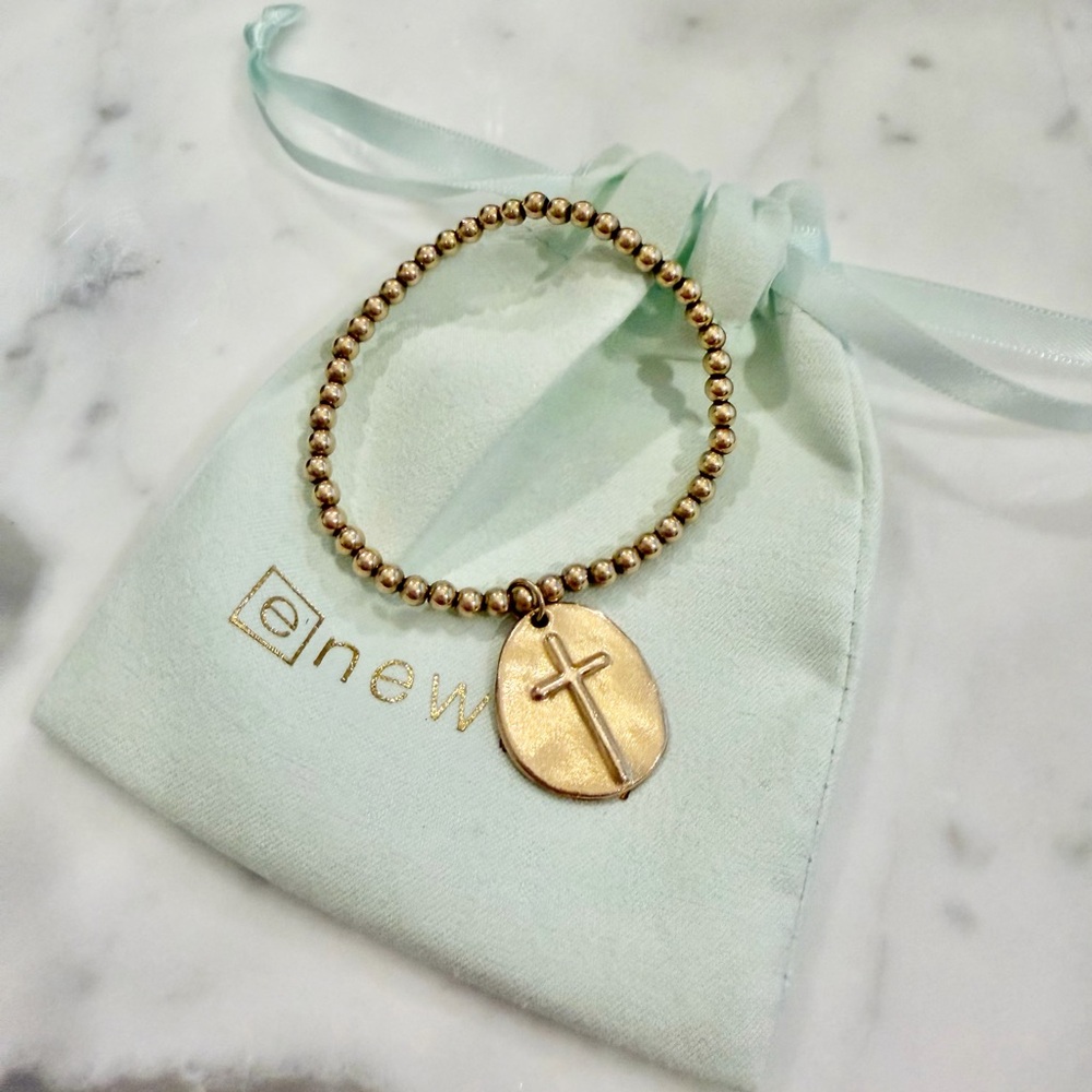 Preowned Enewton Inspire Gold Beaded Bracelet 4mm with Cross Large - Picture 2 of 4